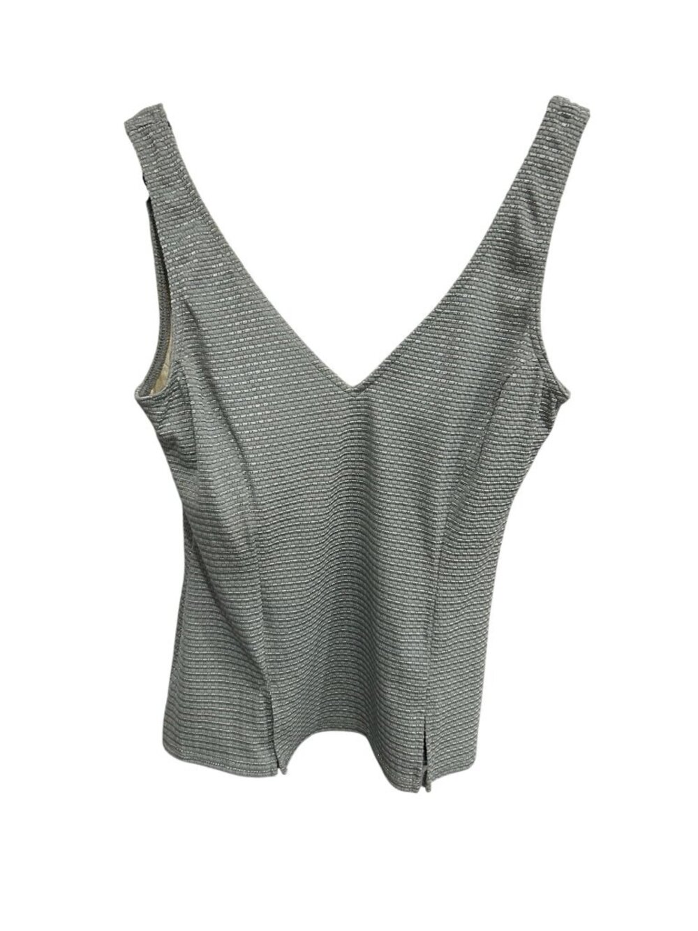 It Figures Textured Silver Gray Deep V-Neck Side Slit Tank Top Size 12 Boho Glam